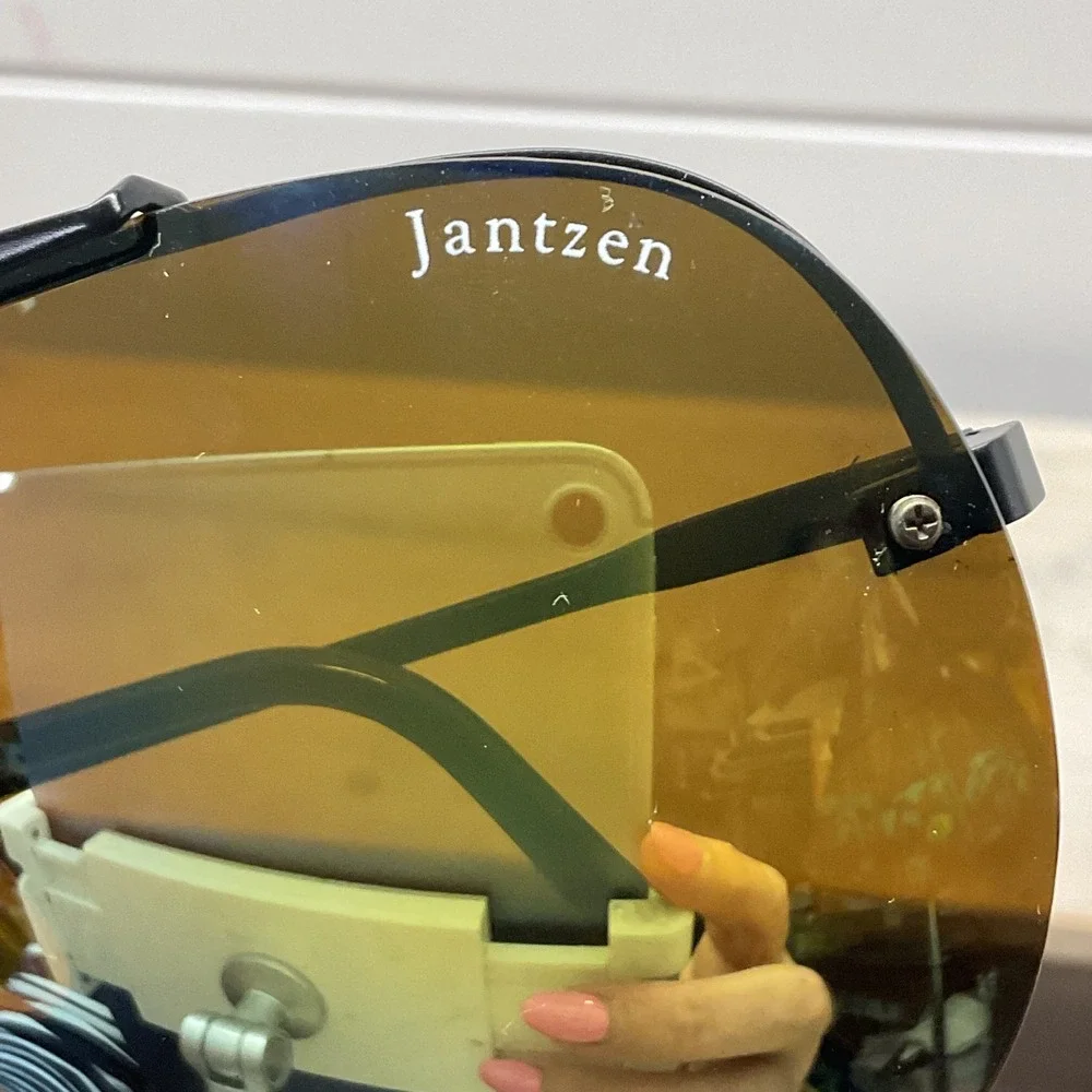 Jantzen Vintage Aviator Sunglasses Black Metal Frame Yellow Green Mirrored Lens